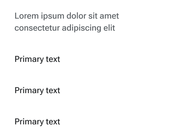 A sample list group heading is positioned immediately above a series of three list items represented as basic text.