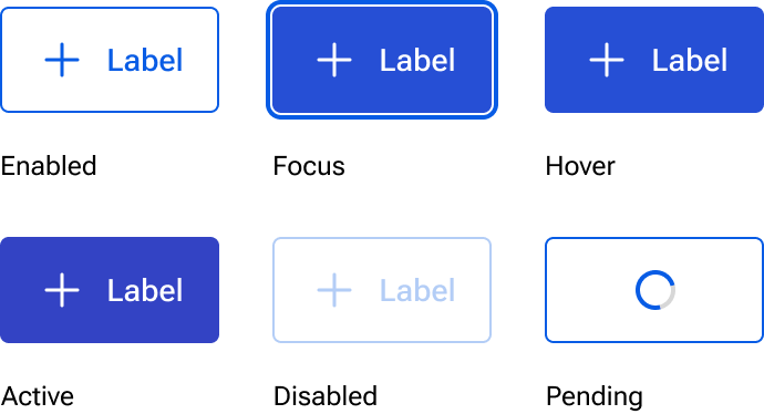 The secondary button appearance includes enabled, focus, hover, active, disabled, and pending states.