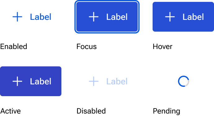 The tertiary button appearance includes enabled, focus, hover, active, disabled, and pending states.