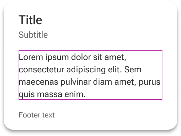 A blue rectangle highlights the position of the default slot in between the header and footer slots. The default slot includes a sample string of text.