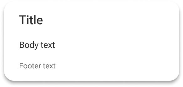A card with a title and representations of the default and footer slots includes a medium amount of spacing on the left and right edges of the card container.