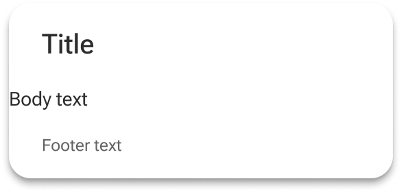 A card with a title and representations of the default and footer slots includes a medium amount of spacing to the left and right of the title and footer slot while the default slot fills the entire width of the card container.