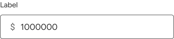 A currency input displays the amount $1,000,000 as the value with no commas separating the thousands place.