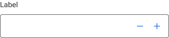 A number input displays two buttons side-by-side aligned to the right edge of the input field. The left button includes a minus sign icon. The right button includes a plus sign icon.