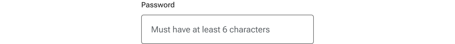 A sample password input includes placeholder text that provides instructions for a minimum character count.