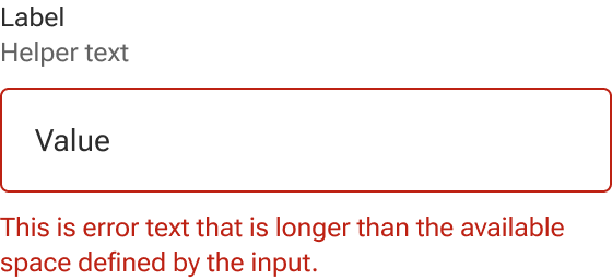 The error text of the input wraps to a second line when it meets the edge of an implied container around the input.
