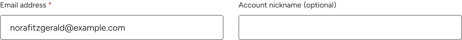 Two inputs are displayed. The left input includes an indicator styled as a red asterisk to the right of the label. The right input includes an indicator with the word optional in parentheses to the right of the label.
