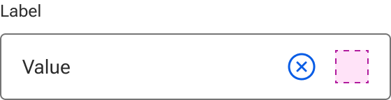 The input includes a label above a field that includes a sample value and a right-aligned icon that displays an X contained within a circle. A second icon is positioned immediately to the right of the circled X.