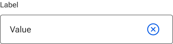 The input includes a label above a field that includes a sample value and a right-aligned icon that displays an X contained within a circle.