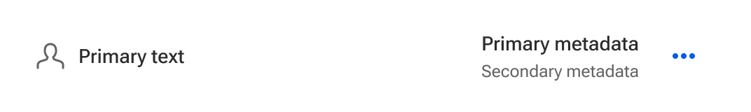 The height of a list item increases to hug multiple types of content including an avatar, primary text, primary metadata stacked on top of secondary metadata, and an icon-only button.