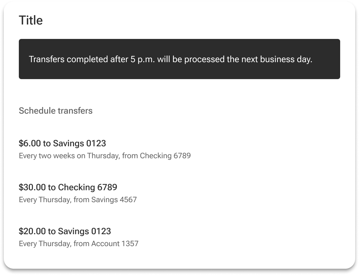 An informational alert is positioned within a card's internal padding underneath the header and above the body content.