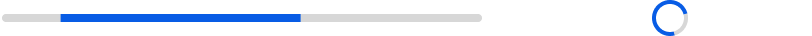 Linear and circular progress indicators are compared side-by-side. Both indicators are filled with an indeterminate length of blue. The blue fill within the linear indicator is offset from the left edge of the track and extends just beyond the halfway point. The blue fill of the circular indicator begins near the bottom of the circle and fills clockwise to about the two-o-clock position.