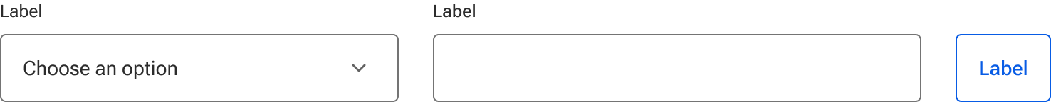 One select, one input, and one button are arranged inline, all using the same height.